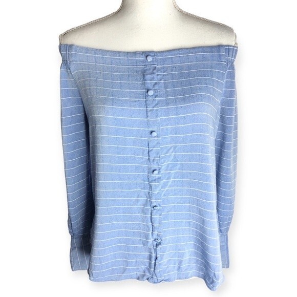 Worthington Striped Long Sleeve Off The Shoulder Blouse - Picture 1 of 5